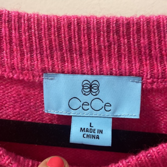 CeCe Pink Imitation Pearl Juliet Sleeve Sweater Size large beautiful like new 💕 - Picture 7 of 12